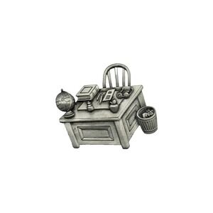 Vintage Pewter Teacher's Desk Brooch Pin Globe Apple‎ School Supplies 3D 3"